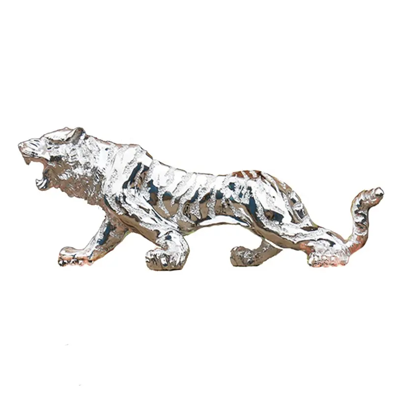 Scultura animale artigianale in resina tigre oro e argento da 78 cm per la decorazione di interni di home office e veicoli