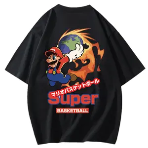 Erkekler kadınlar toptan erkek japon karikatür siyah t-shirt mens legos mario bros t shirt tişörtleri için streetwear gömlek