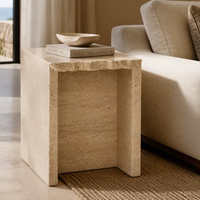 Table d'appoint en travertin beige haut de gamme, table d'appoint en pierre naturelle, table de chevet