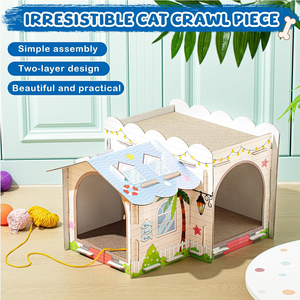 2 Story Cardboard Cat House with Scratcher Pad for Small Kitten Multi Level Durable Cat Condo & Villa for Small <b>Animals</b> - Product Image 3