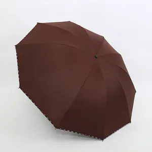 Guarda-chuva de viagem compacto portátil de 3 dobras com logotipo personalizado barato de alta qualidade, proteção UV, fibra de vidro à prova de vento, chuva,