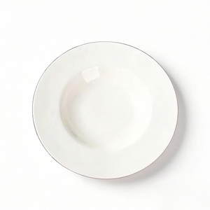 Platos Redondos de Porcelana Blanca, Duraderos, de Color Personalizado, con Borde Azul, para Hogar y Restaurante - Product Image 1
