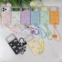 Coque de téléphone scintillante 3D avec strass, nœud et perles en forme de cœur pour iPhone 11 12 13 14 15 16 17 Pro Max, avec dragonne perlée mignonne pour filles