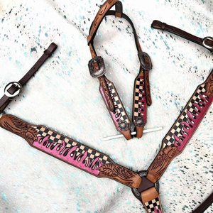 Venta caliente Premium Brown Leather Horse Tack Set One-Ear Headstall Breast Collar Cocodrilo Brown Riding India Venta caliente Horse - Product Image 1