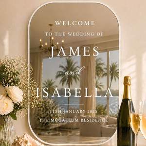 Espejo Decorativo de Bienvenida para Boda, Adhesivo de Vinilo para Recepción, Diseño con Nombres de Pareja, Adorno para Entrada de Ceremonia - Product Image 1