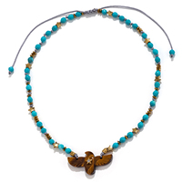 Collier de perles en pierres précieuses naturelles : Opale, Quartz Rose, Amazonite, Turquoise, avec pendentif sculpté Aigle