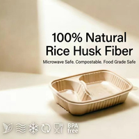 Boîte à lunch personnalisée en balle de riz naturelle, compatible micro-ondes, sans PFAS, biodégradable, jetable, avec couvercle, pour usage culinaire