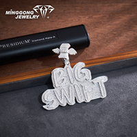 Pendentif personnalisé Hip Hop avec nom, en argent S925, double lettre sertie de diamants, avec anse en forme d'aile d'ange, bijou tendance personnalisé, cadeau