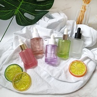 Flacon compte-gouttes vert 30ml, bouteilles en verre d'huile essentielle rose clair, flacon de sérum compte-gouttes transparent pour emballage cosmétique