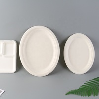 10 assiettes ovales jetables en bagasse de canne à sucre de 12,5 pouces pour les fêtes, compostables, utilisables au micro-ondes et au congélateur