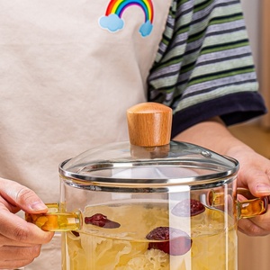 Ciotola per noodles istantanei in vetro borosilicato resistente al calore, pentola per stufati riscaldabile con coperchio, pentola per zuppa in vetro colorato con doppio manico. - Product Image 4