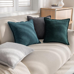 Housse de coussin carrée en velours côtelé couleur unie Homey, lavable, en polyester et coton, pour décoration de salon - Product Image 2