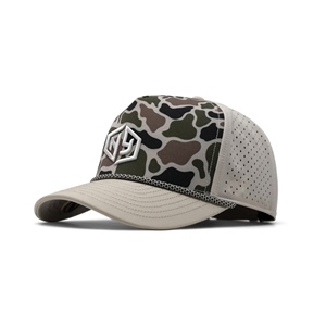 Laser Cut <b>Hat</b> <b>Waterproof</b> Custom <b>Waterproof</b> <b>Hat</b> With Rope High Quality Custom Logo 5 Panel Camo Laser Holes Cap - Product Image 1