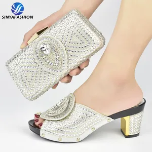 Sinya Green Ladies Fashion Rhinestone Handbag Purse And Shoes Set Women Italian African High Heels Shoes And Bags Set For Party