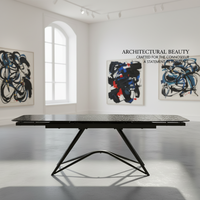 Ensemble de table à manger moderne de luxe Yaofu HZ081 noir, plateau en verre de 10 mm, base géométrique en métal, 8 places, pliable, étanche, extensible