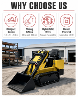 Mini Crawler Skid Steer Loader untuk Lanskap Taman, Loader Kecil Beroda Karet dengan Bucket, Pallet Fork, dan Earth Auger
