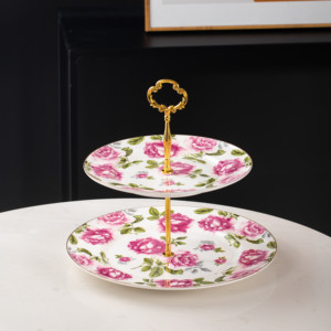 Soporte de pastel personalizado de 2 niveles, juego de tazas de té de porcelana de hueso turco inglés de la tarde, <span class=keywords><strong>vajilla</strong></span> floral - Product Image 5