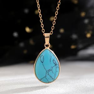 Vente en gros de pierres naturelles turquoise en forme de larme, pierres pour cadeaux en cristal, bricolage - Product Image 3