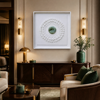 Peinture abstraite encadrée en bois massif, sculpture murale 3D, peinture décorative en bois, art mural moderne avec pierre de jade à l'intérieur