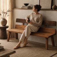 Banc de salle à manger moderne Wabi-Sabi en bois massif avec dossier, chaise longue rustique en bois pour trois personnes pour salle à manger