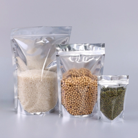 Sachets refermables en aluminium avec fermeture éclair, face transparente, dos argenté, debout, pour l'emballage alimentaire, avec fenêtre transparente
