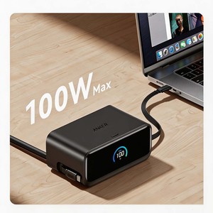 Anker Nano Mix 100W 6-in-1 GaN Desktop <b>Charging</b> Station With Retractable USB-<b>C</b> Cables 2500W AC Socket Multi Port Fast Charger - Product Image 3