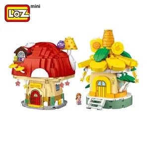 LOZ 4103-4104 casa de girassol brinquedos DIY mini blocos de construção CONJUNTOS casa de cogumelo MOC quebra-cabeça conjunto de blocos de brinquedo para presentes para crianças
