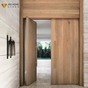 Porte d'entrée pivotante moderne de luxe en acier inoxydable robuste, étanche, à grain de bois massif, pour villa et appartement principal - Product Image 1