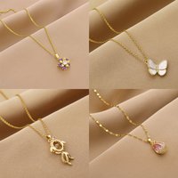Collier pendentif en acier inoxydable et zircon pour femme, très tendance, luxe léger haut de gamme, accessoire de mode polyvalent transfrontalier
