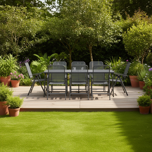 Ensemble de salle à manger de jardin en métal anthracite, 8 places, pliable, mobilier d'extérieur, design contemporain - Product Image 2