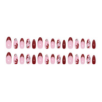 OEM 30 pièces Faux ongles à presser œil de chat bordeaux, motif floral French Manucure, haute qualité, emballage personnalisé