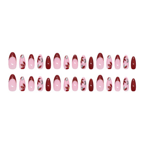 OEM 30 pièces <span class=keywords><strong>Faux</strong></span> ongles à presser œil de chat bordeaux, motif floral French Manucure, haute qualité, emballage personnalisé - Product Image 5