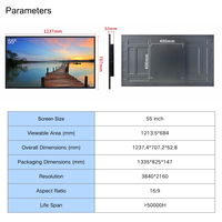 Pantalla LCD HD 4K WiFi de 55 Pulgadas para Montaje en Pared con Animación para Tiendas Minoristas y Restaurantes, Control Remoto de Metal Negro
