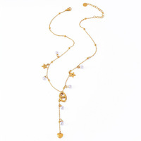 Collier pendentif à pampilles pour femme, thème océan, en acier inoxydable, avec étoile de mer, coquillage, pieuvre, tortue et perles d'imitation, bijou quotidien