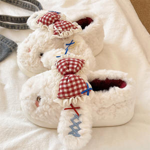 2025 tendencia lindo arco algodón invierno mujer antideslizante transpirable esponjoso felpa suave suela para - Product Image 1