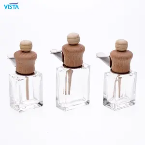 Wholesale Factory Price Empty 10ml Air Freshener Glass Bottle Hanging Car Perfume Bottle With Wooden Lid