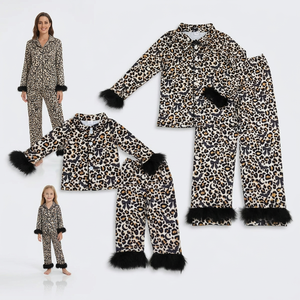 Ensemble de vêtements pour bébés filles, pyjama en fourrure noire avec nœuds léopard, dernière tendance - Product Image 1