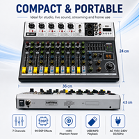Console de mixage audio professionnelle 6 canaux en métal avec 99 effets DSP, Bluetooth, USB, pour DJ, karaoké, enregistrement, sonorisation en direct, système PA
