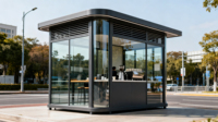 Structure de cadre en acier extérieure portative pour kiosque à café Design moderne boîte sentinelle en verre abri d'arrêt de bus pour une utilisation au bureau