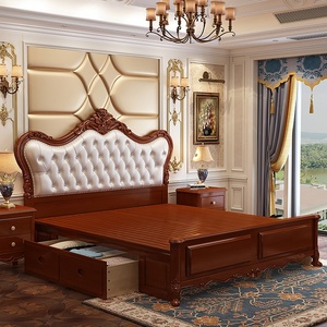 <span class=keywords><strong>Letto</strong></span> Matrimoniale in Legno Massello dal Design Europeo Elegante con Testiera Imbottita a Rombi e Contenitore Nascosto, Arredamento per la Casa - Product Image 6