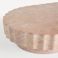 Table basse en marbre rouge de style nordique, design cannelé, table basse en marbre pour salon