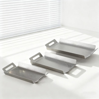 Plateaux de service rectangulaires en acier inoxydable poli, qualité alimentaire, pour la restauration commerciale des hôtels, avec poignées