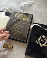 Caja de Invitación de Boda de Terciopelo Negro Personalizada al por Mayor, Tarjeta RSVP con Monograma en Dorado, Caja de Embalaje de Invitación Nupcial Elegante y de Lujo