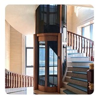 Ascenseur de villa, ascenseur domestique circulaire pour passagers avec hauteur de trajet personnalisée et plafond LED en acrylique