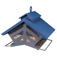 JH-Mech Mangeoire à oiseaux d'extérieur personnalisée, grande, transparente, avec trémie de stockage de graines, structure de perchoir à alimentation multi-latérale et mangeoire double face