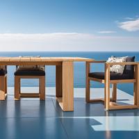 Meubles en teck de haute qualité, ensembles de chaises pour fêtes au bord de la piscine, tables de repas d'extérieur