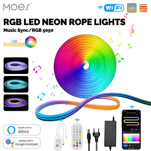 Bande lumineuse au néon LED intelligente Wifi RVB couleur lampe à ruban pour rétro-éclairage TV, décor de fête à la maison fonctionne avec Alexa Google Home - Product Image 2