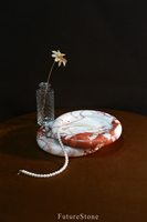 Plateau décoratif rond en marbre naturel pour la décoration intérieure, vanité de salle de bain, décoration d'hôtel, table à manger, support de service