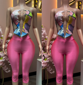 Viviblook ชุดครอปและกางเกงครอปไม่มีสายรัดกลวงพิมพ์ลาย J25ST091ผู้หญิง - Product Image 1