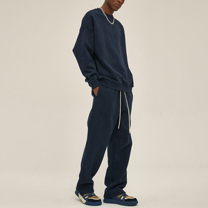 HD044 all'ingrosso pesante 350 gsm oversize personalizzato felpe con cappuccio da uomo girocollo felpa e joggers set - Product Image 4